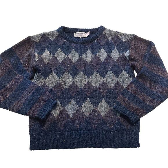 Vintage Glamour Knit Sweater Wool Blend Argyle Striped Knit Jumper Womens Sz M - Picture 1 of 8